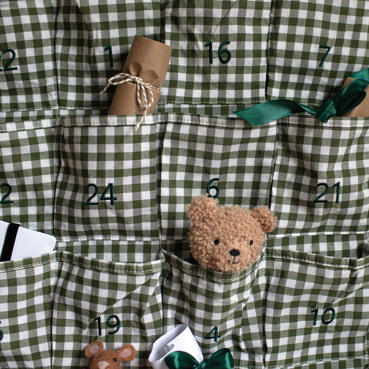 Mabel & Fox - Personalised Green Gingham Ruffle Advent Calendar - Embroidered - Mabel & Fox