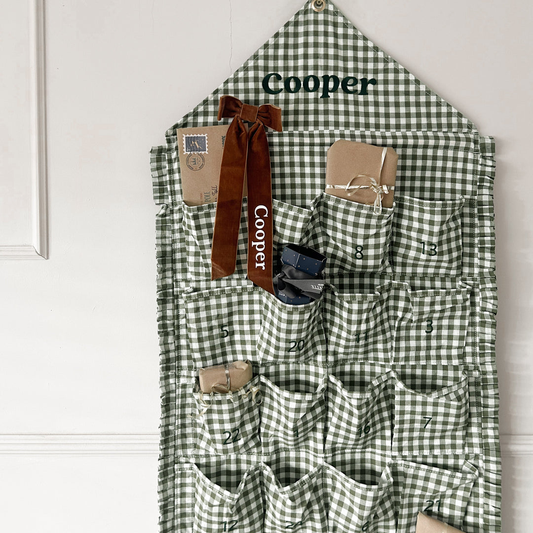 Mabel & Fox - Personalised Green Gingham Ruffle Advent Calendar - Embroidered - Mabel & Fox