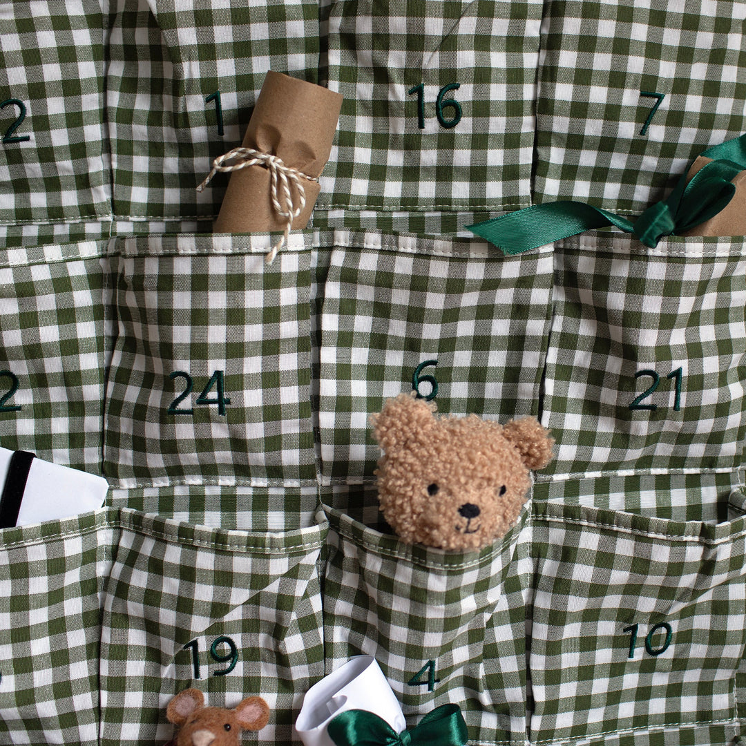 Mabel & Fox - Personalised Green Gingham Ruffle Advent Calendar - Velvet Bow - Mabel & Fox