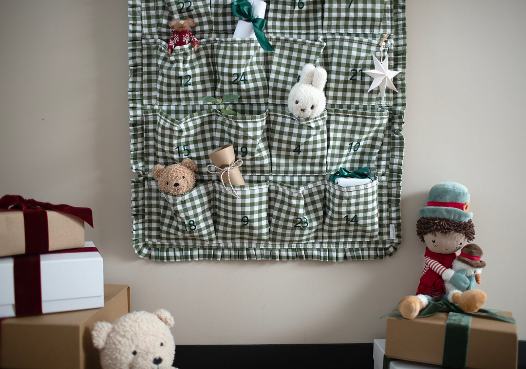 Mabel & Fox - Personalised Green Gingham Ruffle Advent Calendar - Velvet Bow - Mabel & Fox
