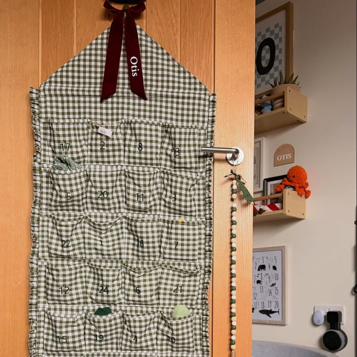 Mabel & Fox - Personalised Green Gingham Ruffle Advent Calendar - Velvet Bow - Mabel & Fox