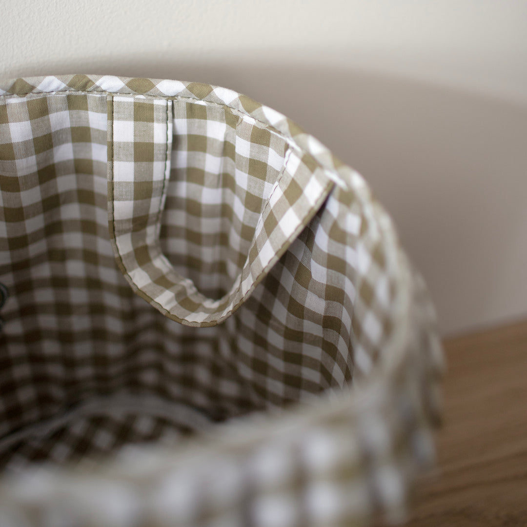Mabel & Fox - Personalised Green Gingham Ruffle Basket - Velvet Bow - Mabel & Fox