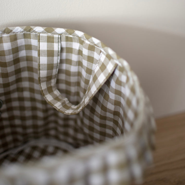 Mabel & Fox - Personalised Green Gingham Ruffle Basket - Velvet Bow - Mabel & Fox