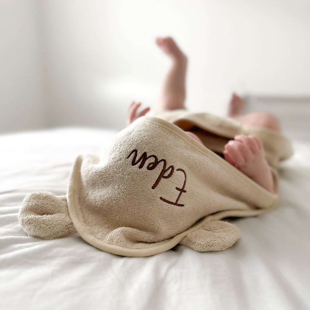 Mabel & Fox - Personalised Hooded Towel - Natural Beige - Mabel & Fox
