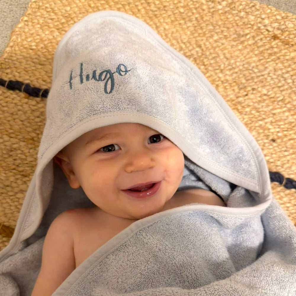 Mabel & Fox - Personalised Hooded Towel - Powder Blue - Mabel & Fox