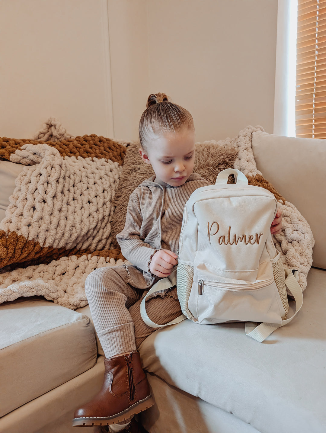 Mabel & Fox - Personalised Kids Mini Backpack - Cream - Mabel & Fox