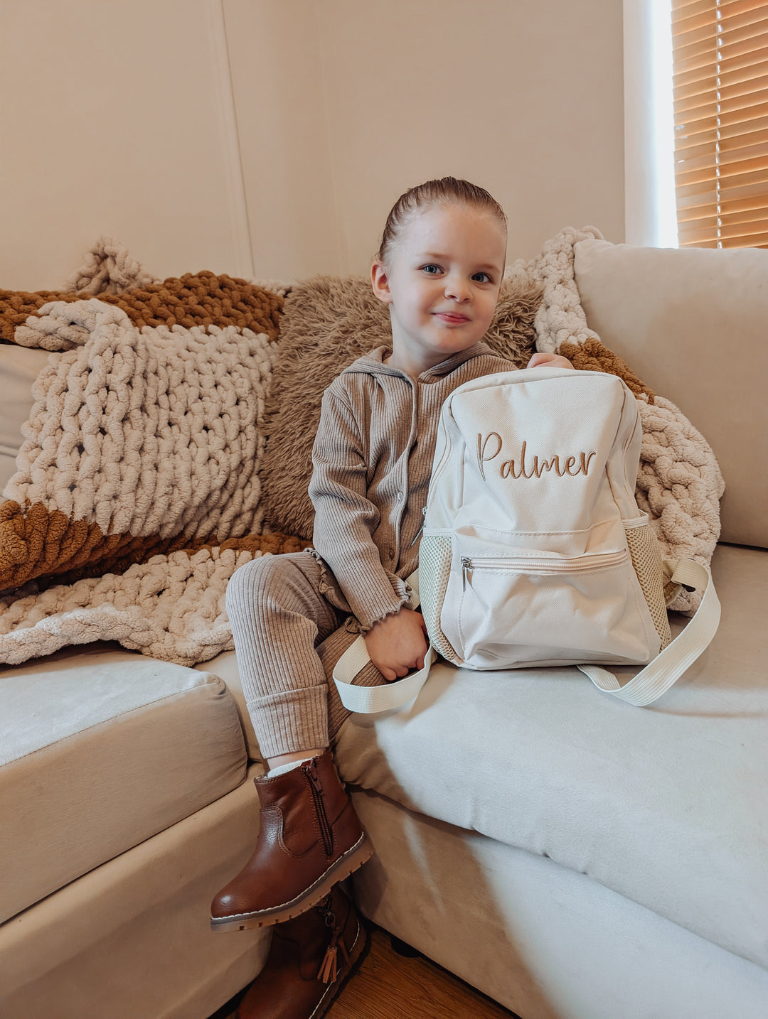Mabel & Fox - Personalised Kids Mini Backpack - Cream - Mabel & Fox