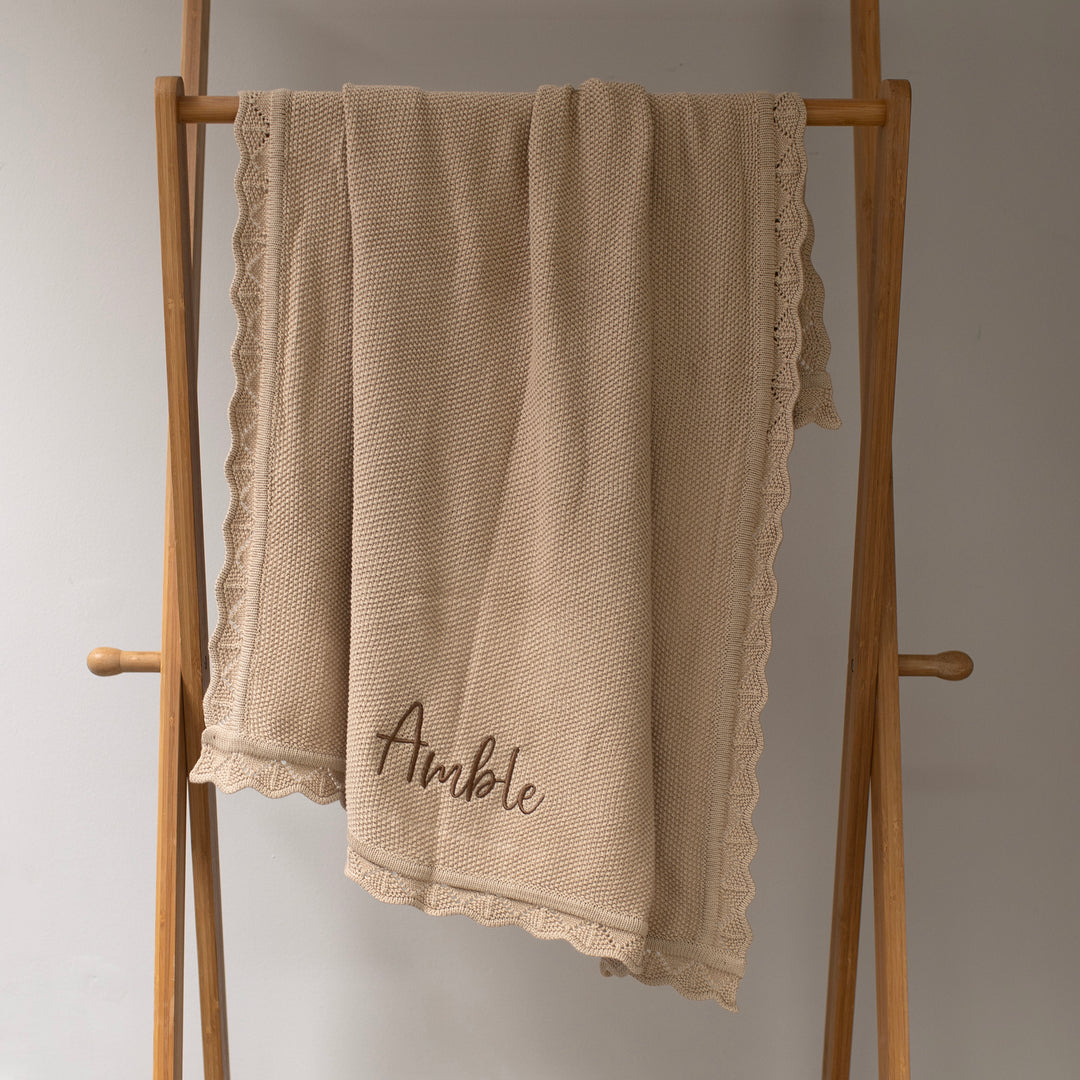 Mabel & Fox - Personalised Knitted Baby Blanket - Caramel - Mabel & Fox