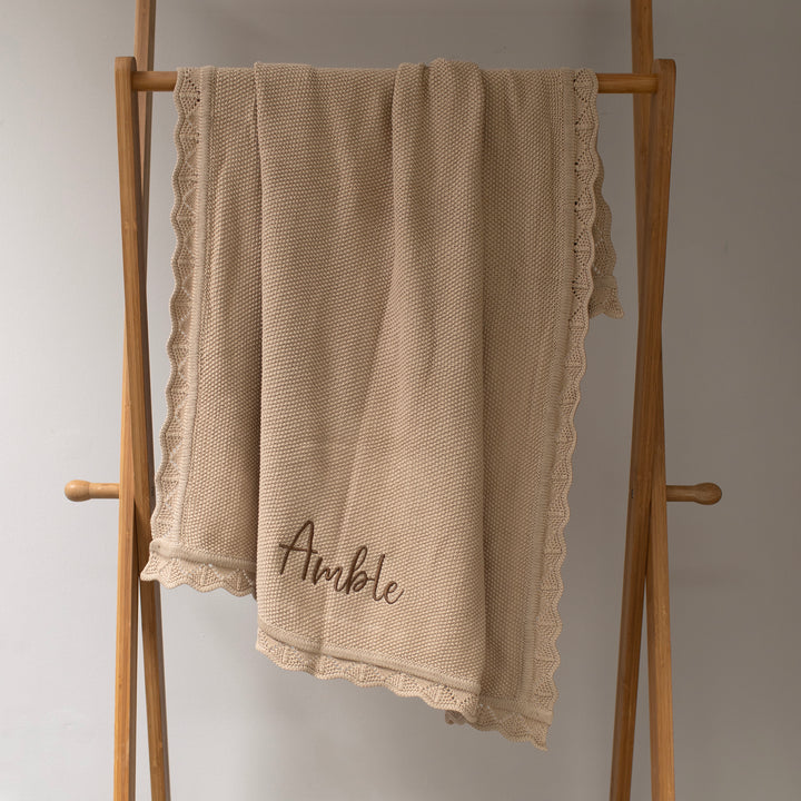 Mabel & Fox - Personalised Knitted Baby Blanket - Caramel - Mabel & Fox