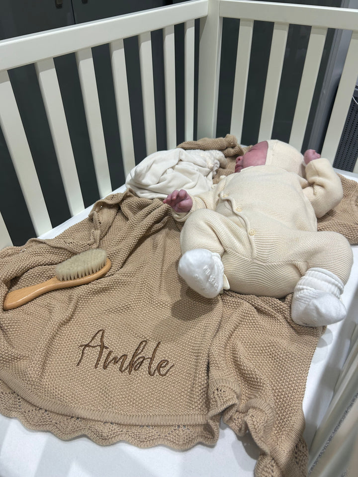 Mabel & Fox - Personalised Knitted Baby Blanket - Caramel - Mabel & Fox