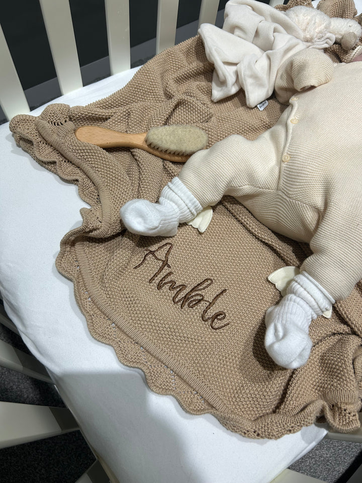 Mabel & Fox - Personalised Knitted Baby Blanket - Caramel - Mabel & Fox