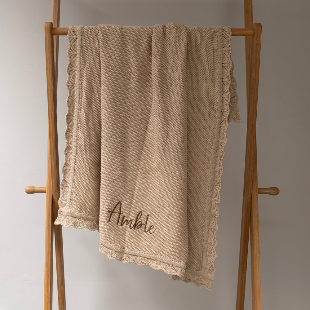 Mabel & Fox - Personalised Knitted Baby Blanket - Caramel - Mabel & Fox