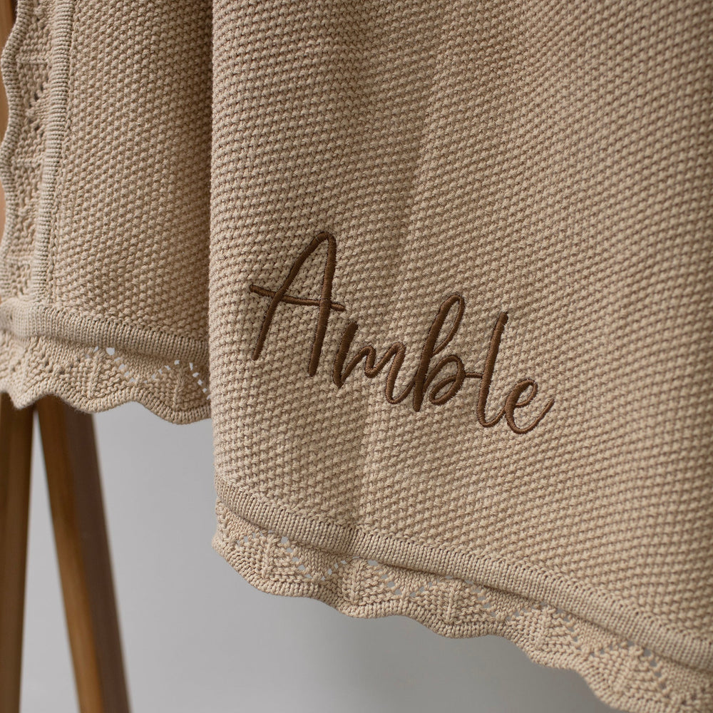 Mabel & Fox - Personalised Knitted Baby Blanket - Caramel - Mabel & Fox