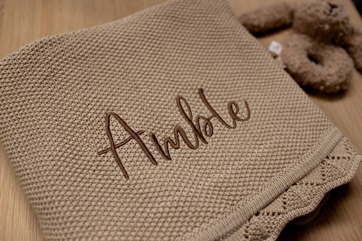 Mabel & Fox - Personalised Knitted Baby Blanket - Caramel - Mabel & Fox