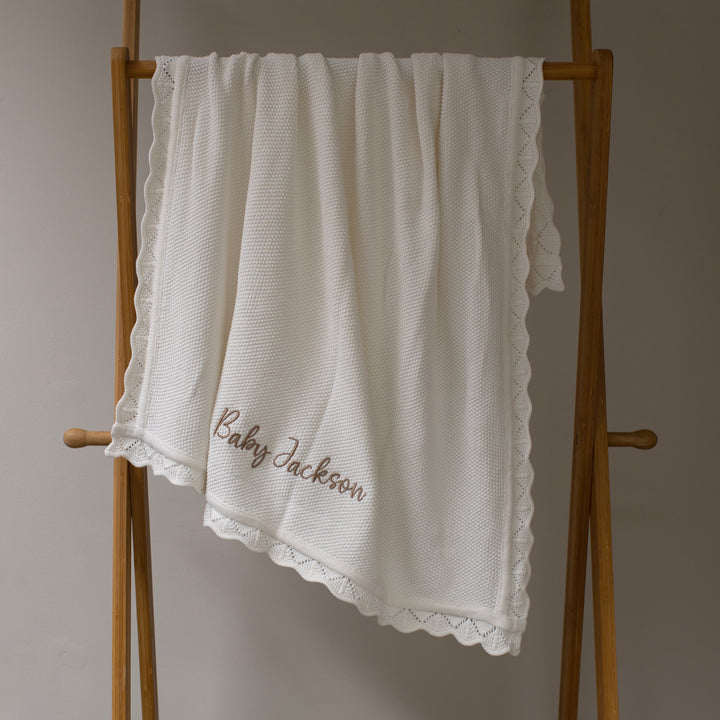 Mabel & Fox - Personalised Knitted Baby Blanket - Cloud White - Mabel & Fox