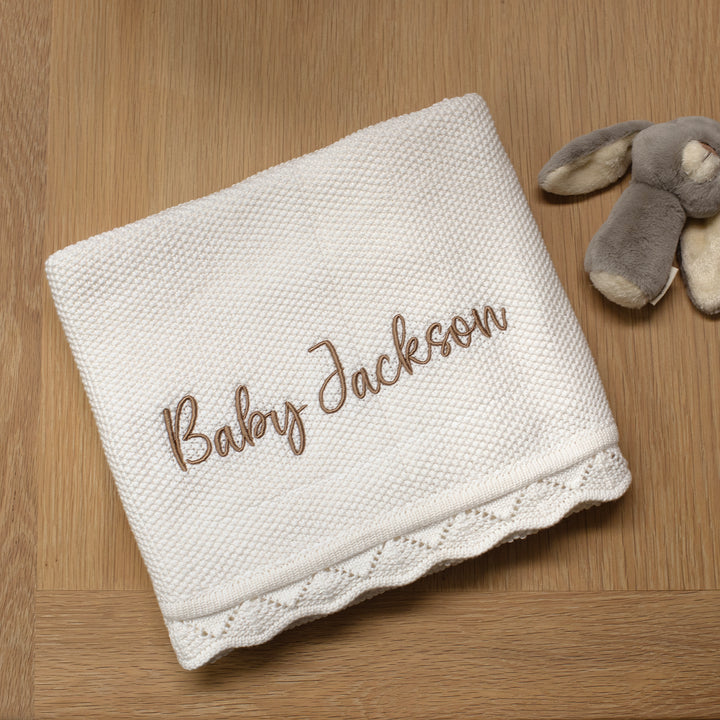 Mabel & Fox - Personalised Knitted Baby Blanket - Cloud White - Mabel & Fox