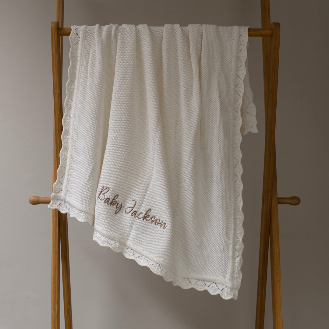 Mabel & Fox - Personalised Knitted Baby Blanket - Cloud White - Mabel & Fox