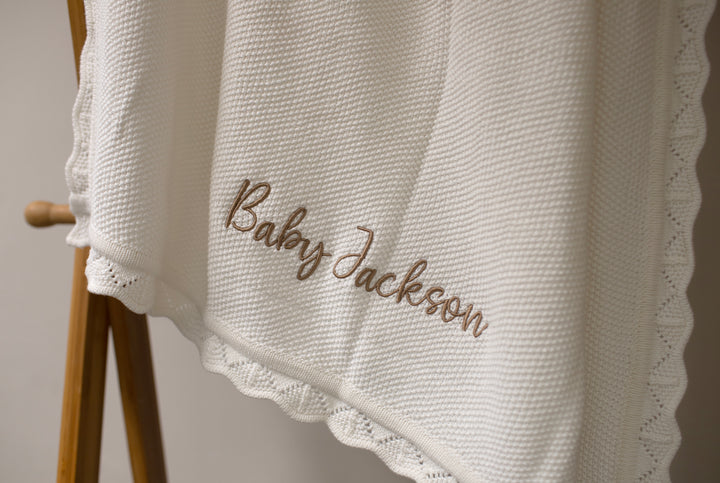 Mabel & Fox - Personalised Knitted Baby Blanket - Cloud White - Mabel & Fox