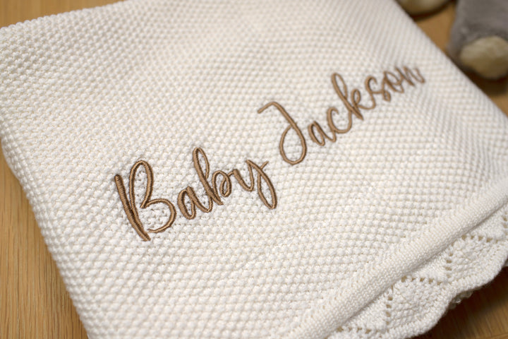 Mabel & Fox - Personalised Knitted Baby Blanket - Cloud White - Mabel & Fox