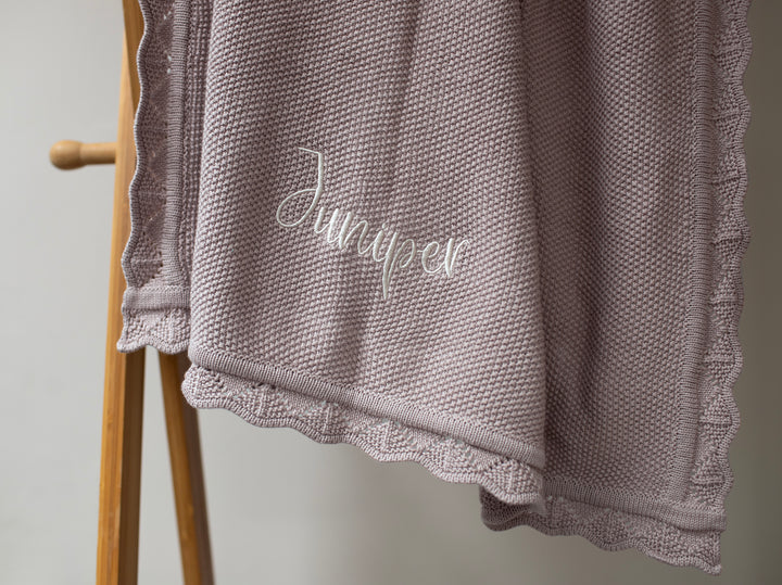 Mabel & Fox - Personalised Knitted Baby Blanket - Dusty Lilac - Mabel & Fox
