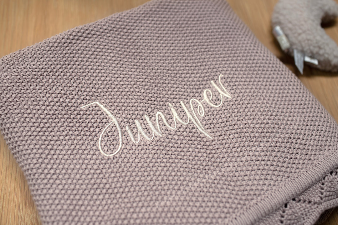 Mabel & Fox - Personalised Knitted Baby Blanket - Dusty Lilac - Mabel & Fox