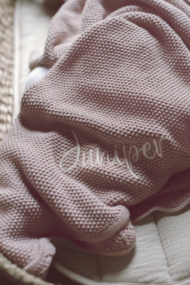 Mabel & Fox - Personalised Knitted Baby Blanket - Dusty Lilac - Mabel & Fox