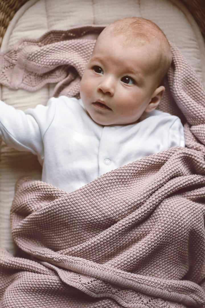 Mabel & Fox - Personalised Knitted Baby Blanket - Dusty Lilac - Mabel & Fox
