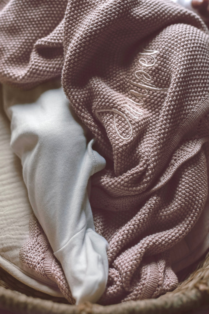Mabel & Fox - Personalised Knitted Baby Blanket - Dusty Lilac - Mabel & Fox