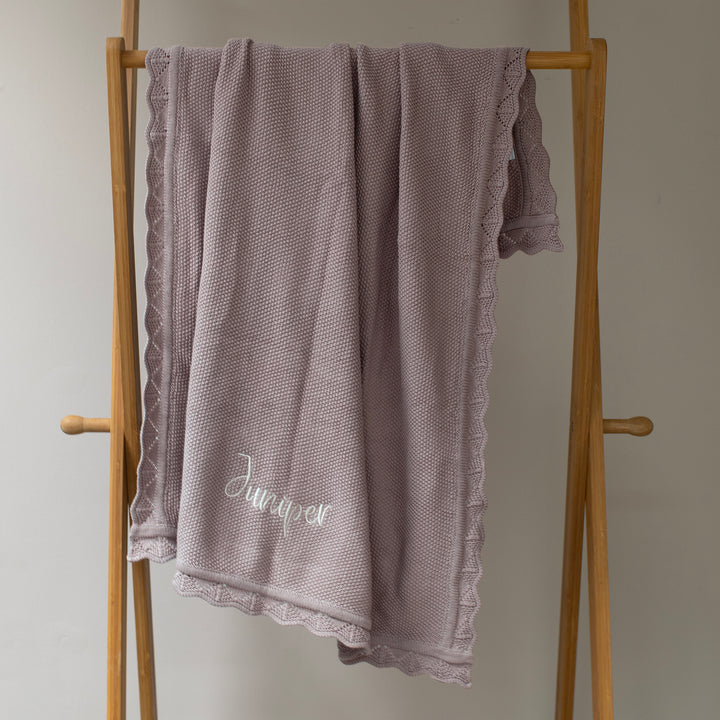 Mabel & Fox - Personalised Knitted Baby Blanket - Dusty Lilac - Mabel & Fox