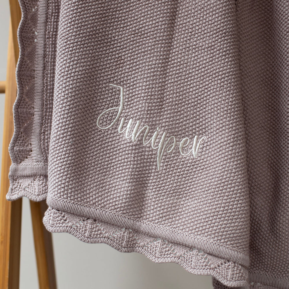 Mabel & Fox - Personalised Knitted Baby Blanket - Dusty Lilac - Mabel & Fox