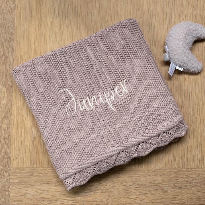 Mabel & Fox - Personalised Knitted Baby Blanket - Dusty Lilac - Mabel & Fox
