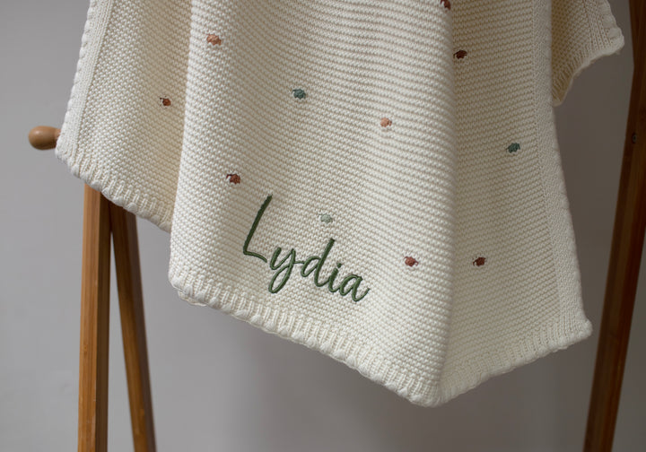 Mabel & Fox - Personalised Knitted Baby Blanket - Multi-Colour Bobble - Mabel & Fox
