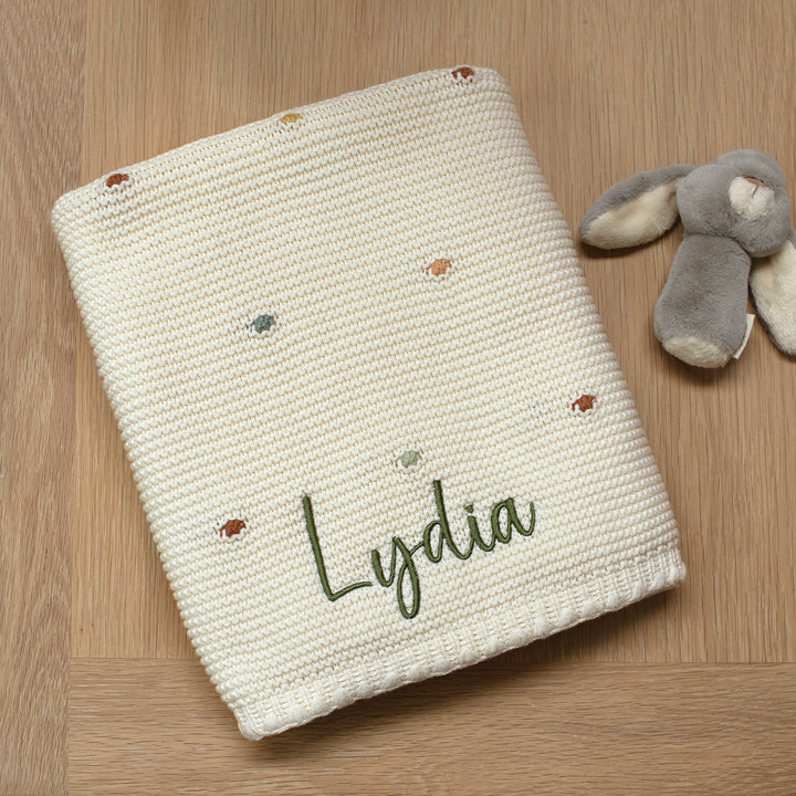 Mabel & Fox - Personalised Knitted Baby Blanket - Multi-Colour Bobble - Mabel & Fox