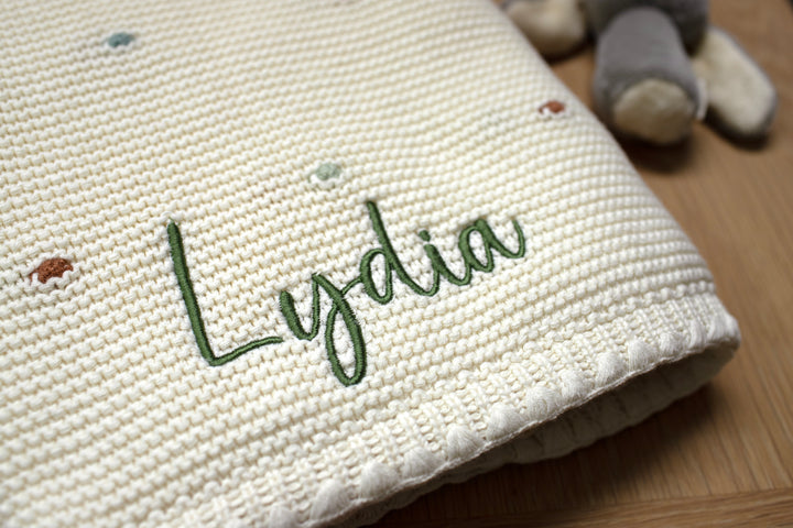 Mabel & Fox - Personalised Knitted Baby Blanket - Multi-Colour Bobble - Mabel & Fox
