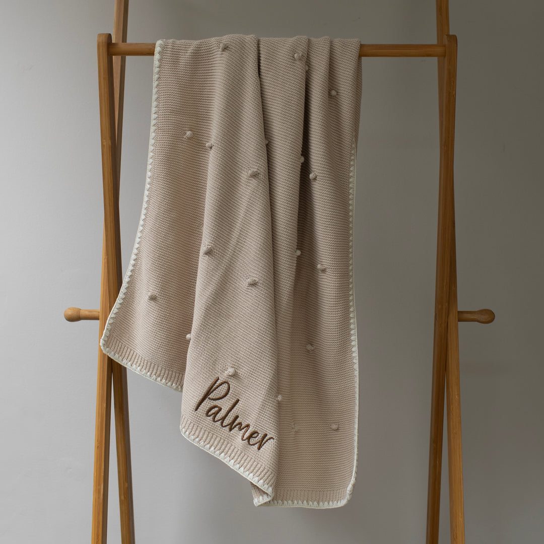 Mabel & Fox - Personalised Knitted Baby Blanket - Natural Bobble - Mabel & Fox