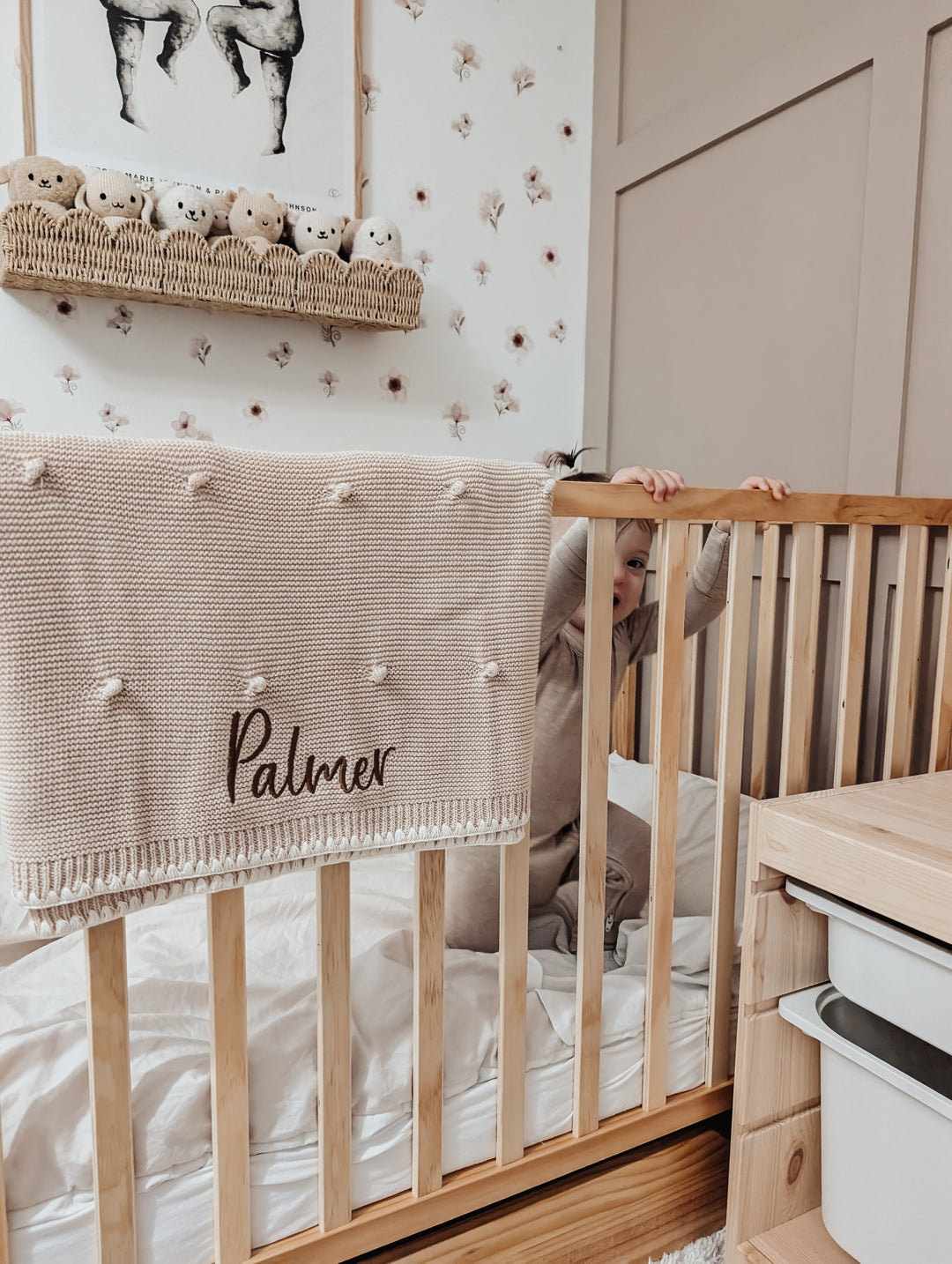 Mabel & Fox - Personalised Knitted Baby Blanket - Natural Bobble - Mabel & Fox