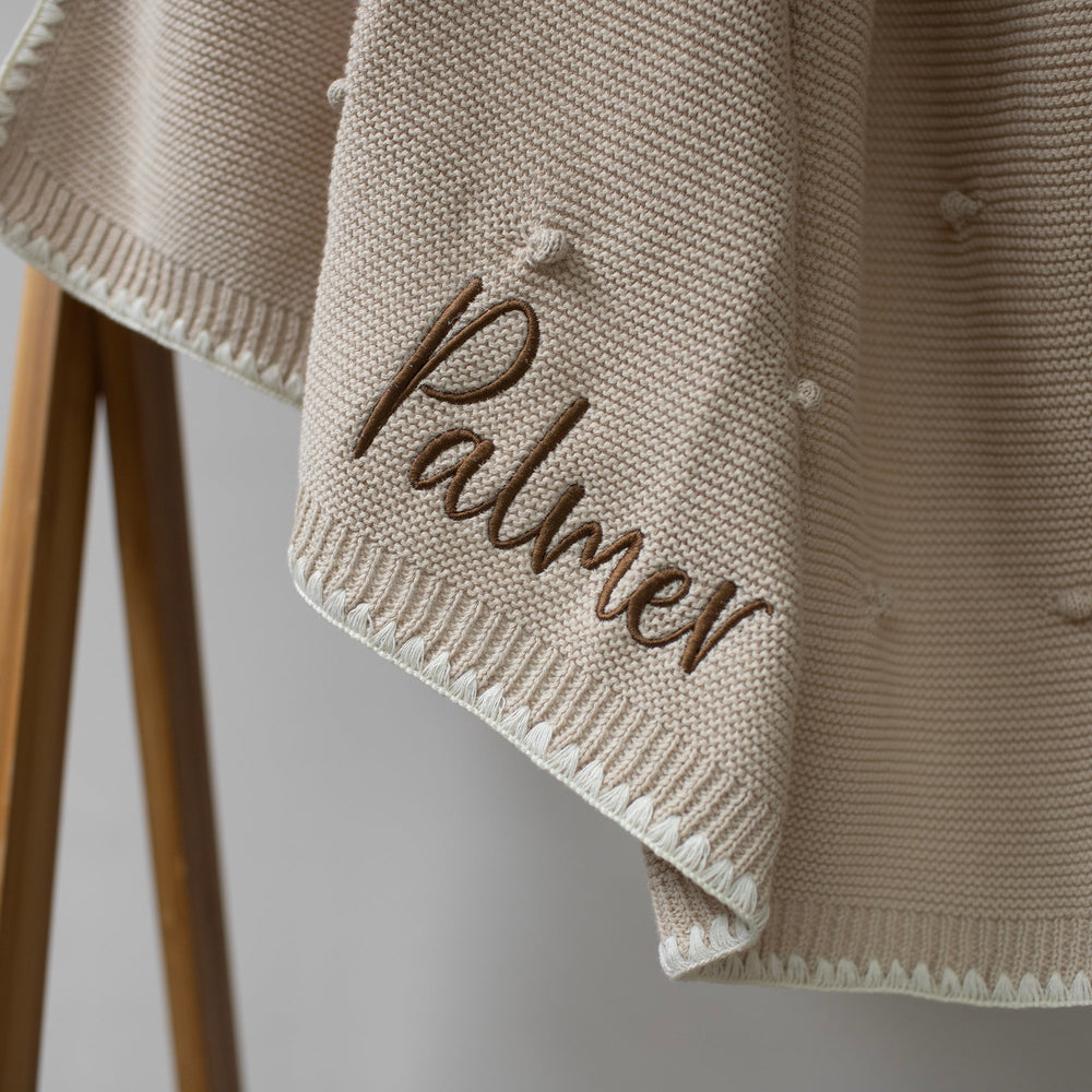 Mabel & Fox - Personalised Knitted Baby Blanket - Natural Bobble - Mabel & Fox