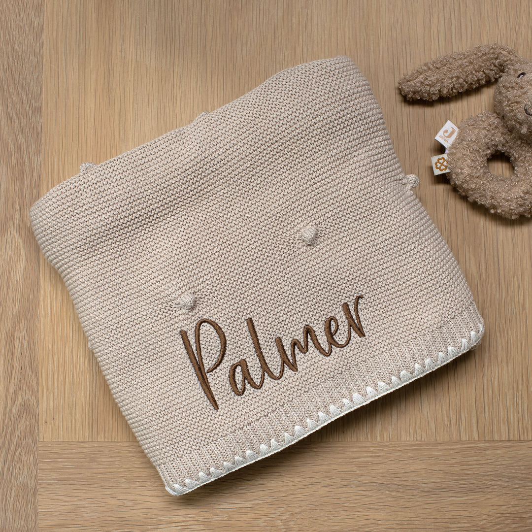 Mabel & Fox - Personalised Knitted Baby Blanket - Natural Bobble - Mabel & Fox