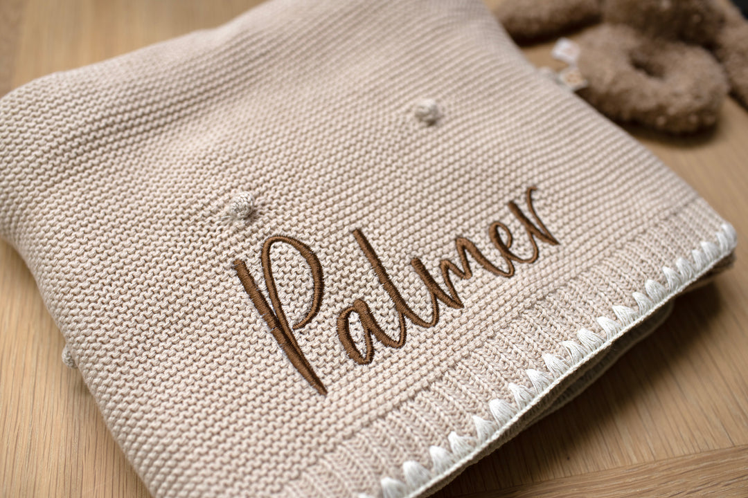 Mabel & Fox - Personalised Knitted Baby Blanket - Natural Bobble - Mabel & Fox