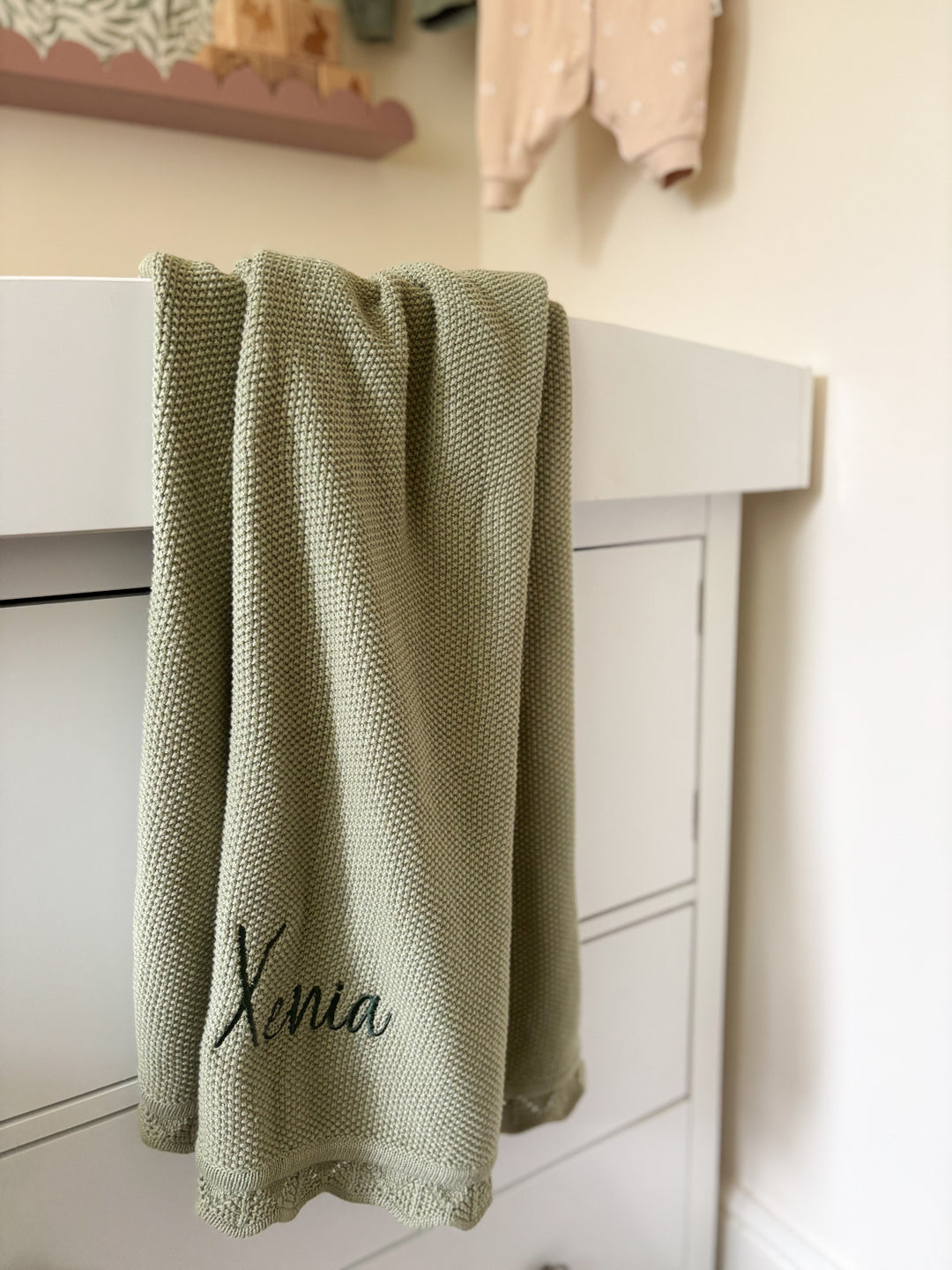 Mabel & Fox - Personalised Knitted Baby Blanket - Sage Green - Mabel & Fox