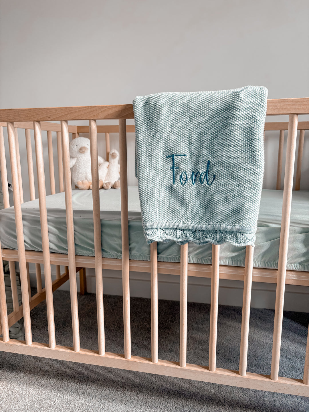 Mabel & Fox - Personalised Knitted Baby Blanket - Sky Blue - Mabel & Fox
