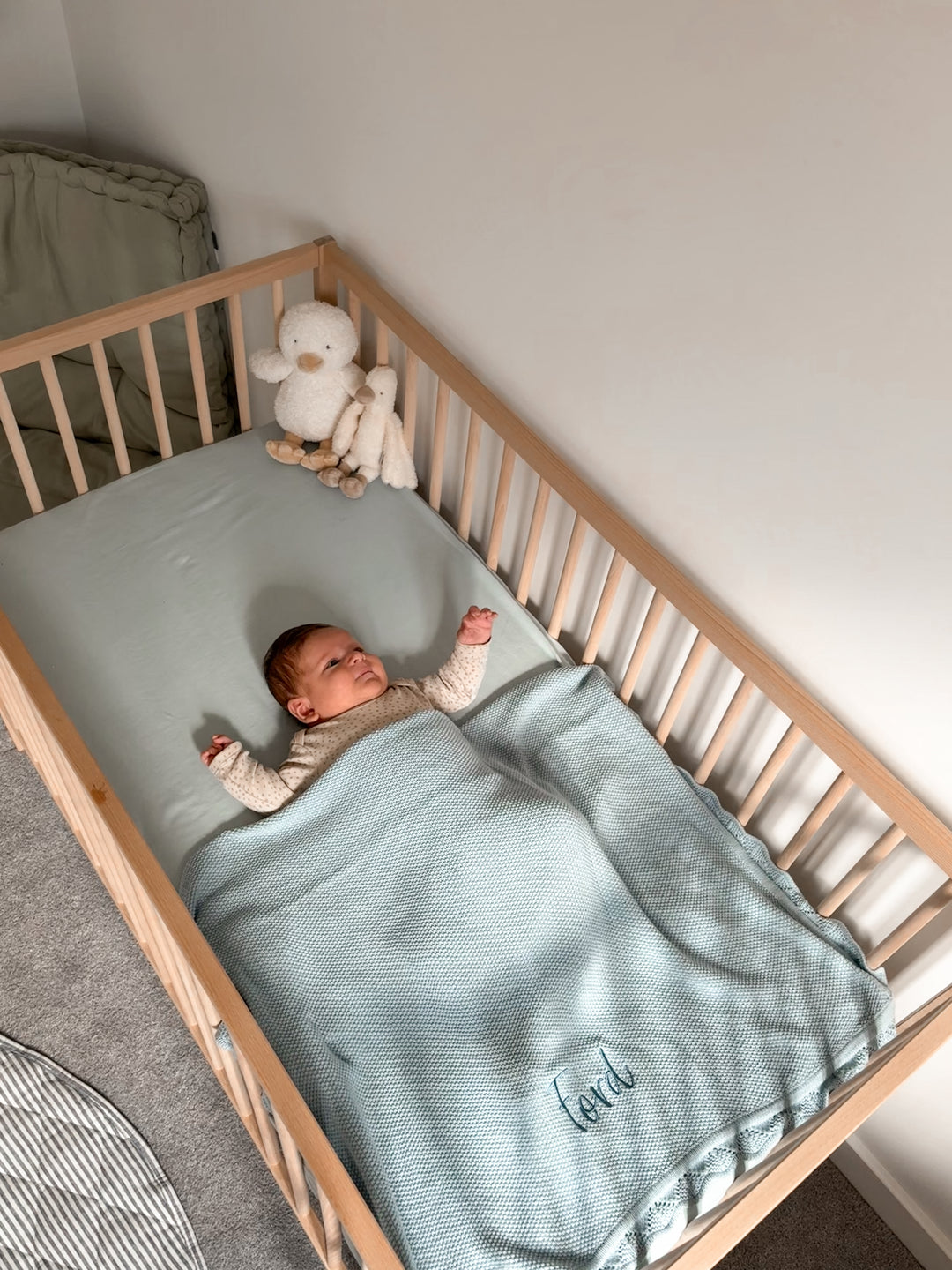 Mabel & Fox - Personalised Knitted Baby Blanket - Sky Blue - Mabel & Fox