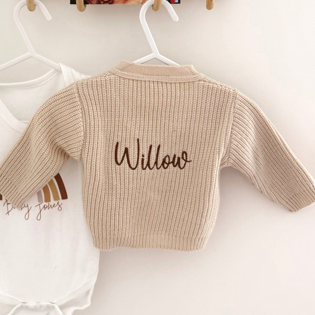 Mabel & Fox - Personalised Knitted Cardigan - Taupe - Mabel & Fox