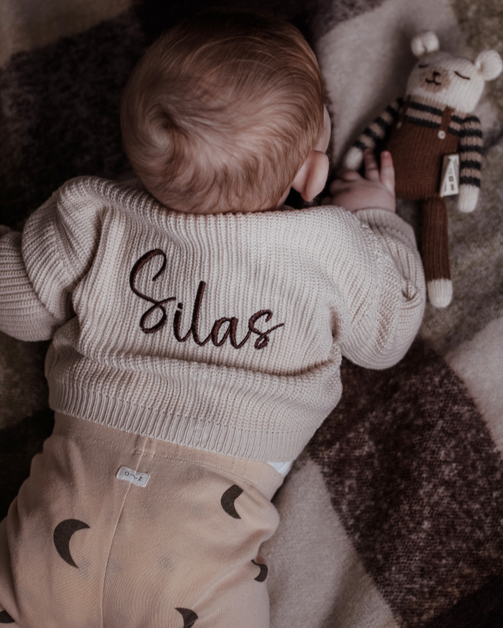Mabel & Fox - Personalised Knitted Cardigan - Taupe - Mabel & Fox
