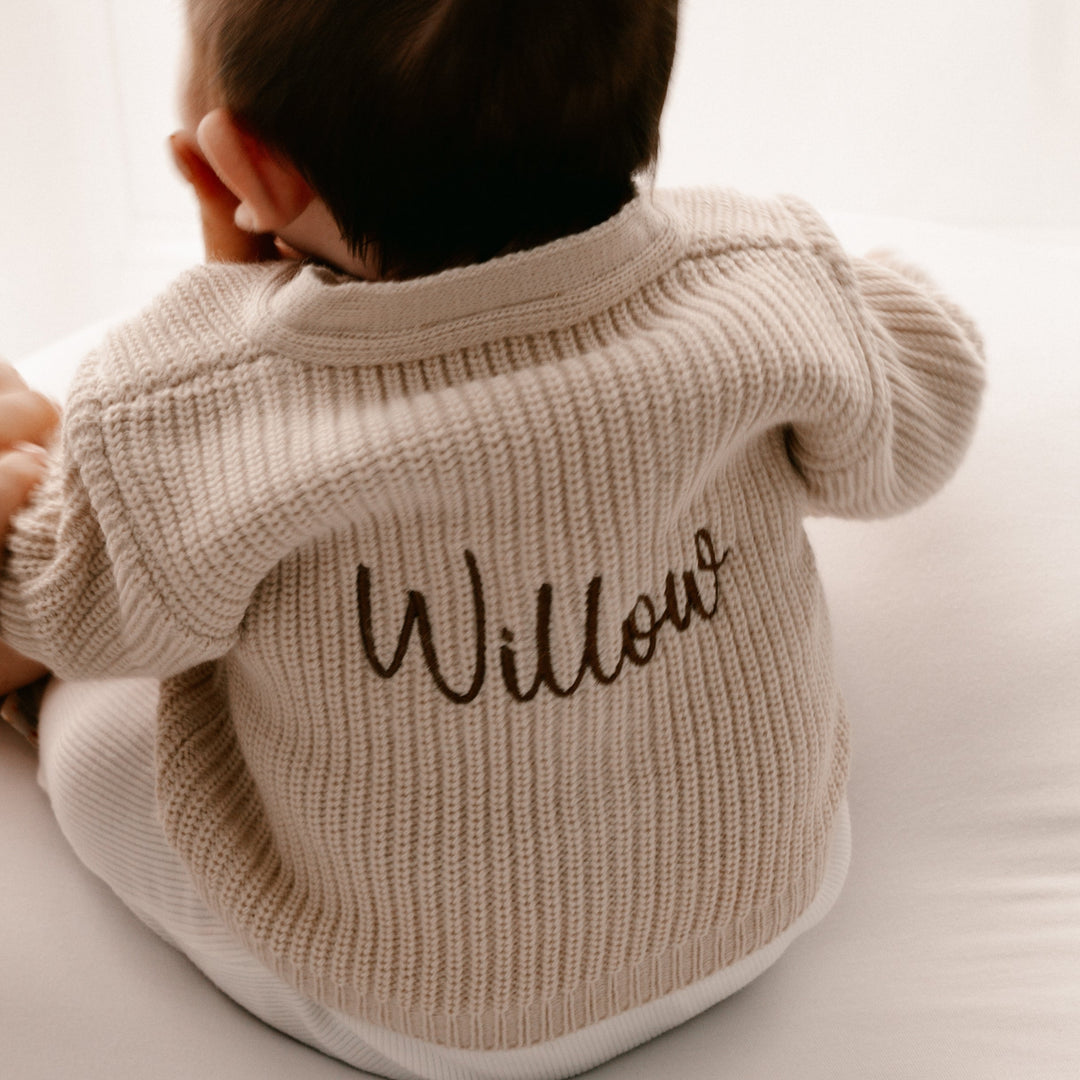 Mabel & Fox - Personalised Knitted Cardigan - Taupe - Mabel & Fox