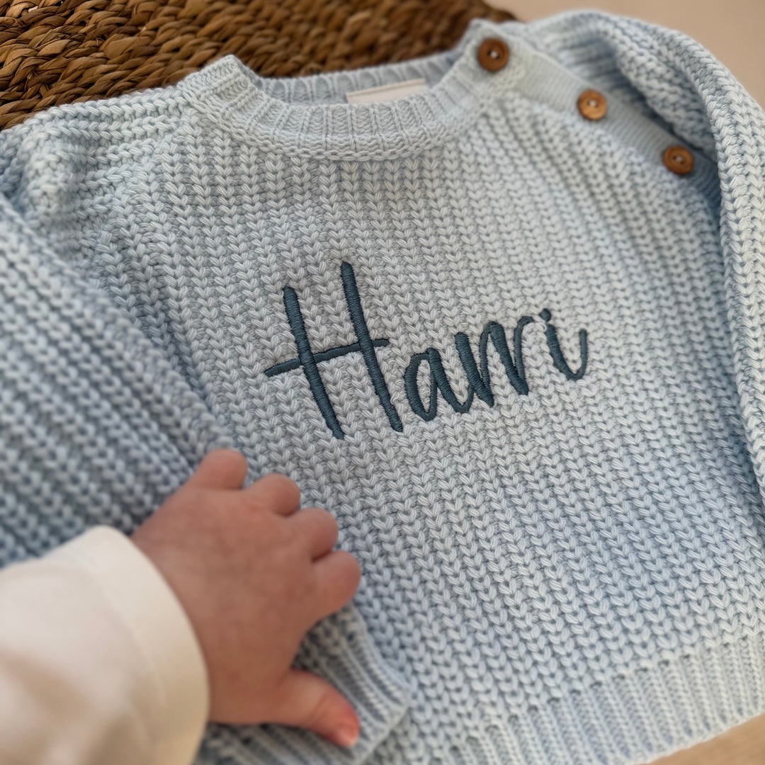 Mabel & Fox - Personalised Knitted Jumper - Blue - Mabel & Fox