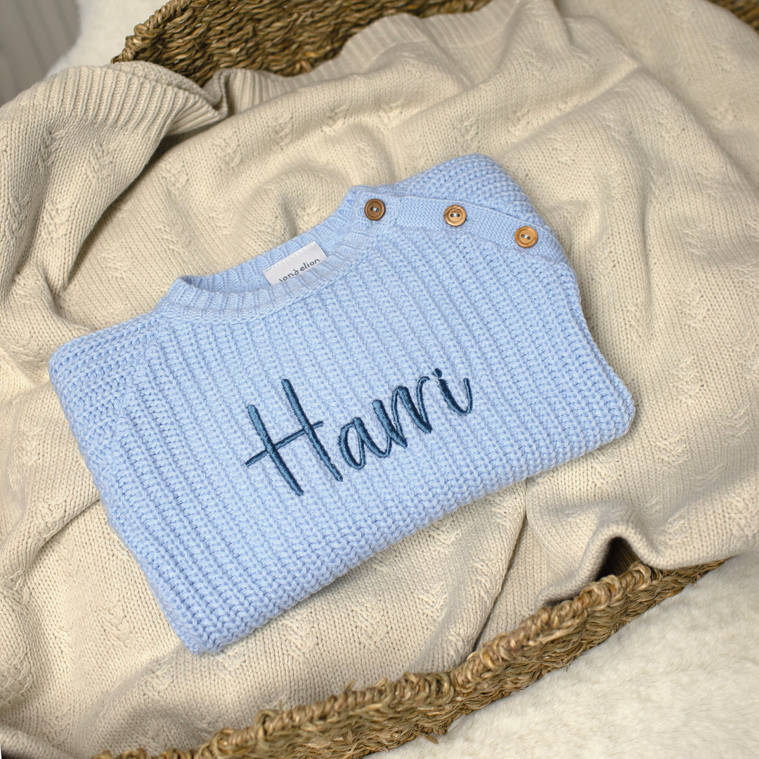 Mabel & Fox - Personalised Knitted Jumper - Blue - Mabel & Fox