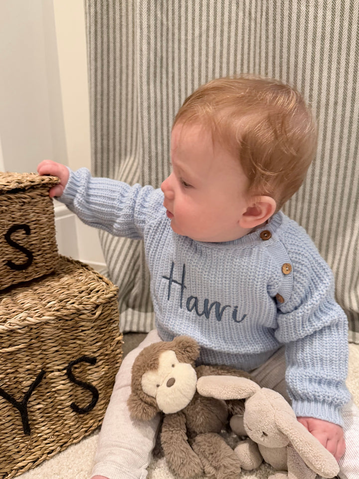 Mabel & Fox - Personalised Knitted Jumper - Blue - Mabel & Fox