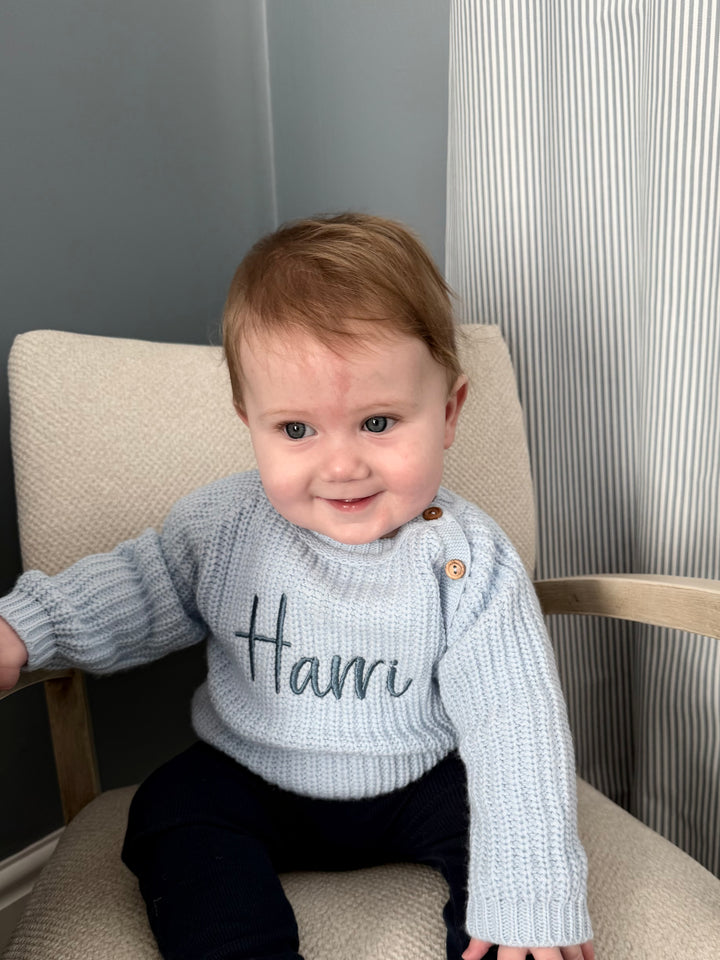 Mabel & Fox - Personalised Knitted Jumper - Blue - Mabel & Fox
