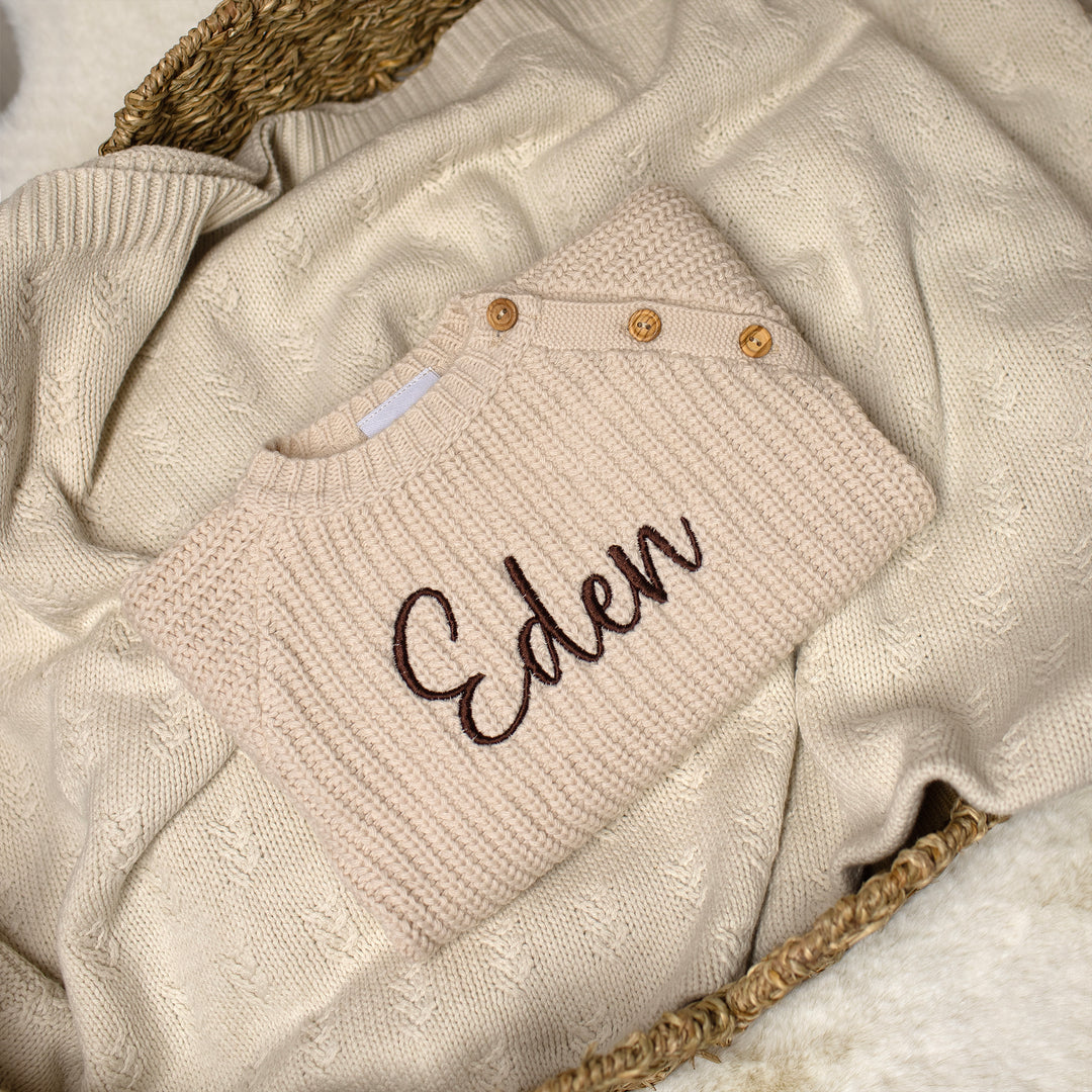 Mabel & Fox - Personalised Knitted Jumper - Taupe - Mabel & Fox
